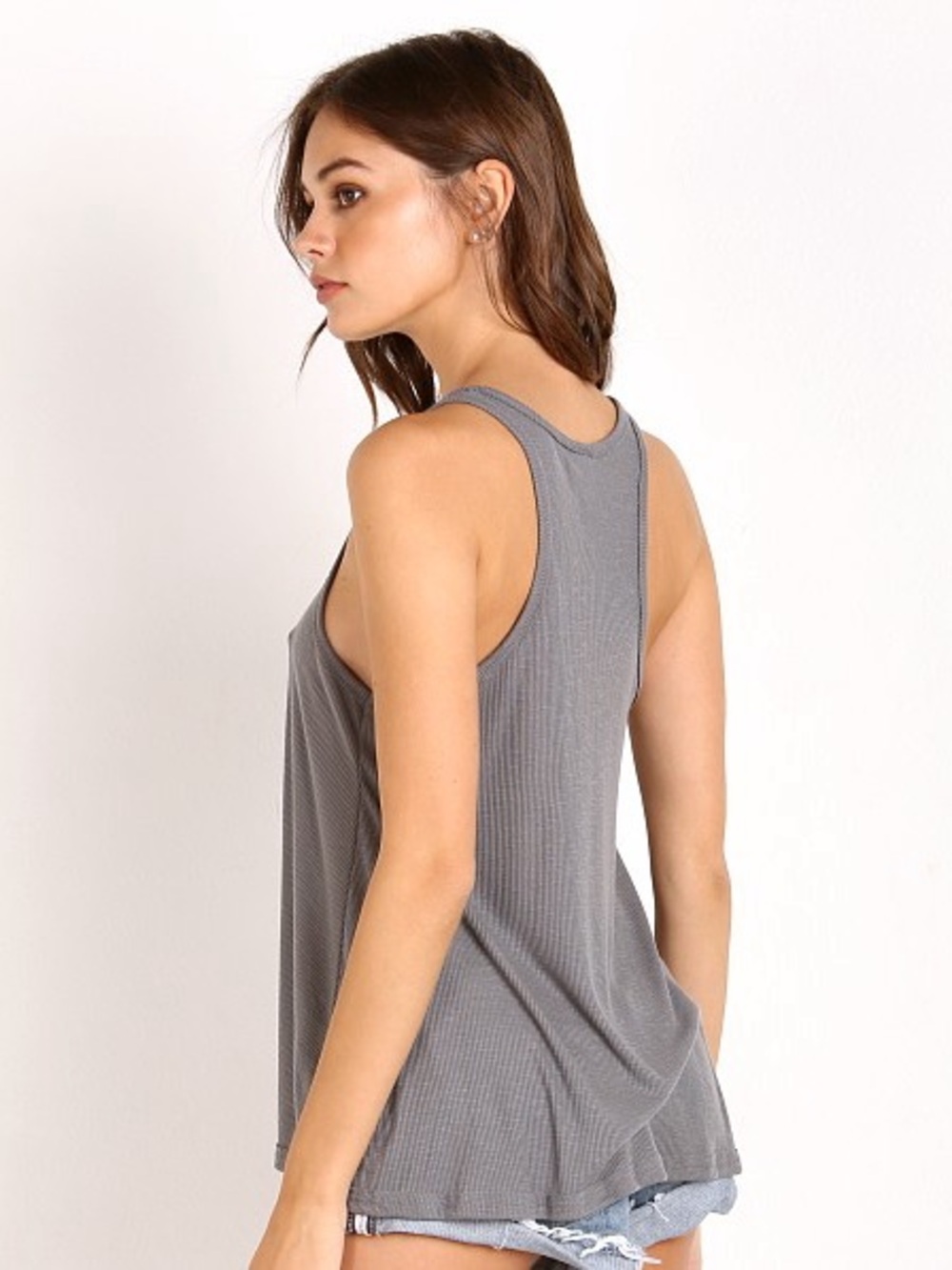 Free People Long Beach Ribbed Racerback Swing Tank Bundle Grey & Tan Small - Picture 3 of 8